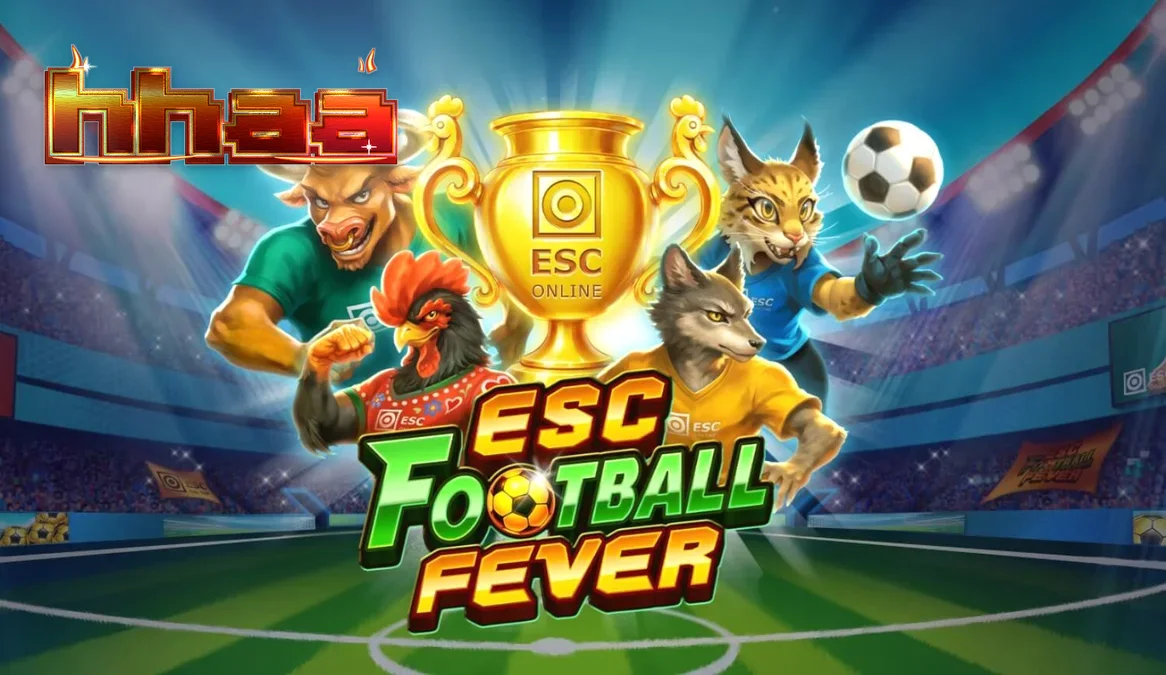 Interface do jogo de slot ESC Football Fever com elementos de futebol